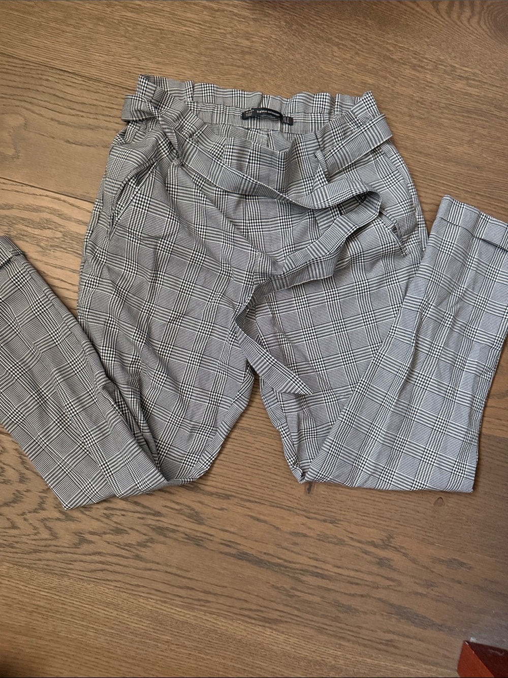 Zara Grey & Black Checked Paperbag Waist Trousers